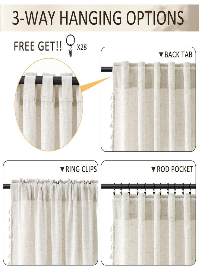 SMABU Boho Linen Curtains 84 Inches Long 2 Panels for Living Room Bedroom Natural Cream Bohemian Farmhouse Tassels Curtains Beige Semi Sheer Flax Light Filtering Chic Rustic Back Tab Curtain Drapes 52x84 - Image 4